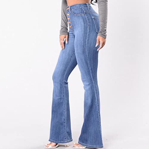 Women's Vintage Bell Bottom Jeans 5 Button Up Classic Flared Denim Pants High Waist Wide Leg Jean Trousers3