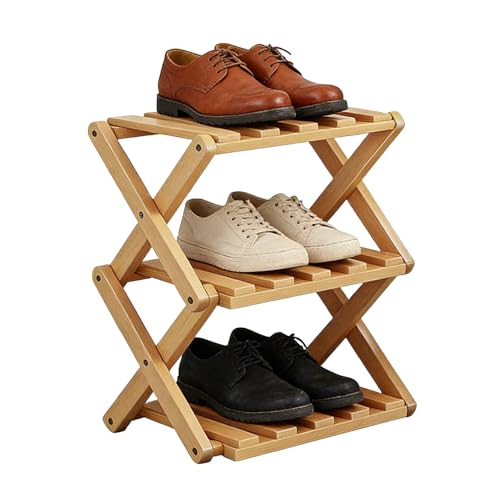 Generico Zapatero de madera | Organizador plegable ajustable de 3 niveles, estante para zapatos de madera - Para familias estudiantes Adultos Hombres Mujeres Estudio para oficina interior en casa