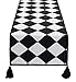Fennco Styles Black and White Diamond Woven Table Runner - 14 x 71 Inch Checker Runner Table Centerpiece for Dining Home Decor, Indoor Parties, Holiday Events Tassel Table Runner