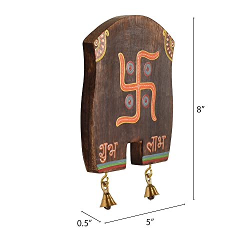Image of AAKRITI ART CREATIONS Handcrafted 'Swastika' Hanging Board, Abstract Art Wooden Wall Hanging Panel Set of 1, Brown Wall | Matte Finish Wooden | Home Decor for Living Room, Entrance, Office