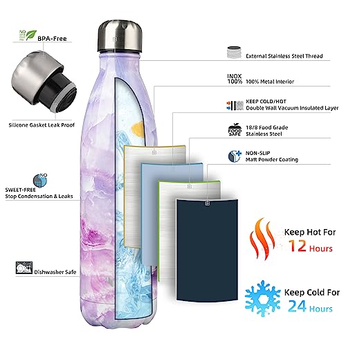 Image of Konokyo Insulated Water Bottles,25 oz Double Wall Stainless Steel Vacumm Metal Flask for Sports Travel,Marble Dawn