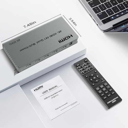 Image of 4K@60Hz HDMI Multiviewer 4 in 1 Out with Remote, 8 Viewing Modes, PIP