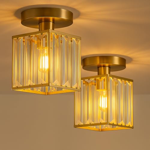 Lustre en cristal pour entrée et couloir, lot de 2 plafonniers dorés LEDSone