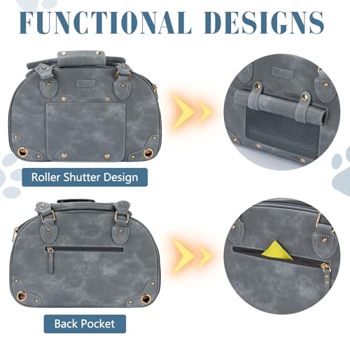 Image of Dog Carrier Purse, Pet Bag Bling Waterproof Premium Leather Pet Travel Portable Bag for Cat and Small Dog Home & Outdoor Small Grey