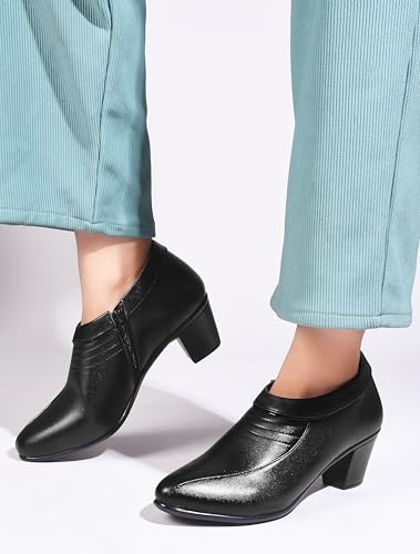 Image of SilverArrow Ankle Length Block Heel Boots Trendy Comfortable Zipper Boots for Womens & Girls Black