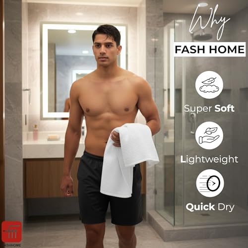 Image of Fash Home Waffle Terry Fusion 2pc Bath Towel-75X150cm Full Large Size 100% Soft Cotton Super Luxurious | Quick Absorbent | Only for Premium Royal Elite Class Men /Women /Couples-White&Grey