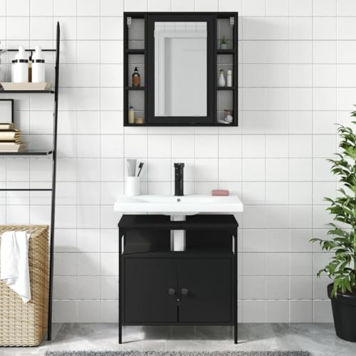 Muebles de baño compactos de 2 piezas para resolver el desorden con madera negra 4