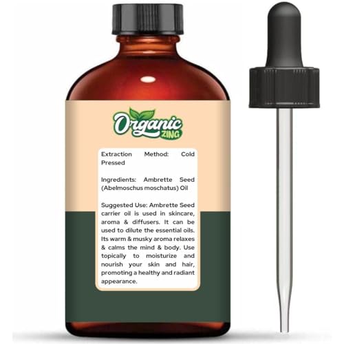 Organic Zing Ambrette Seed (Abelmoschus moschatus) Oil | Pure & Natural Essential Oil for Skincare, Aroma & Diffusers - 118ml/3.99fl oz