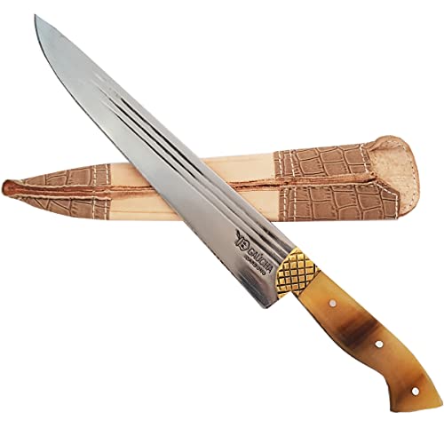 Facas Gaúcha, 1010TLCESCURO, Facão Faca Churrasco 10'' Carbono 1070 Full Tang Listrado Cabo Chifre