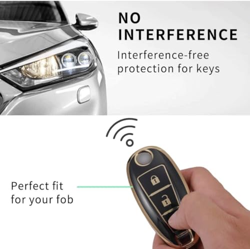 Image of TPU Car Key Cover Black & Golden Compatible for Toyota Urban Cruiser (Toyota, 2 /3 Button Push Smart Key)
