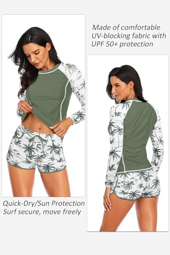 Women's Long Sleeves Rash Guard - 2 Piece Swimsuits with Built in Bra Swim Shirt and Shorts with Pockets - Image 3