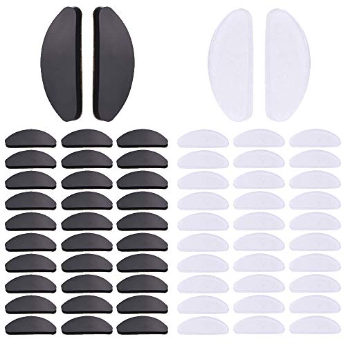 Witkey 32 Pairs Soft Eyeglasses Nose Pads Glasses Adhesive Thin Nosepads Silicone Anti-Slip for Sunglasses, Reading Glasses, (Transparent and Black, 1mm)