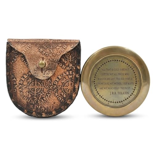 Brújula magnética náutica vintage con estuche de cuero miniatura 1