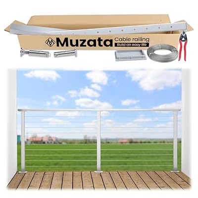 Muzata 6.5ft Complete Set Cable Railing System 36" Brushed Post Handrail Kit Tool Accessories One-Stop Service All-in-One DIY Kit Fit 3ft-6.5ft Easy Installation