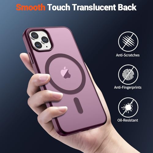 Image of SUPFINE Magnetic for iPhone 11 Pro Max Case Wine Red | (Compatible with MagSafe)(Military Grade Drop Protection)Shockproof Translucent Matte Phone Cover