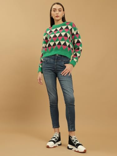 Image of BEATNIK Round Neck Full Sleeve Green Womens Wear Sweaters