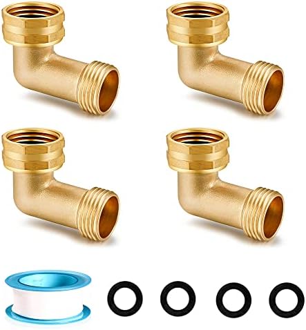 YELUN Garden Hose Elbow Connector 90 Degree Solid Brass Pipe Fittings Hose Elbow -Eliminates Stress and Strain On RV Water Intake Hose Adapter 3/4" FHT x 3/4" MHT (4 SETS)