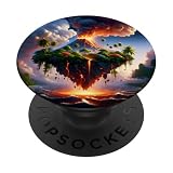 Fantasia Carino Isola Con Vulcano PopSockets PopGrip Intercambiabile
