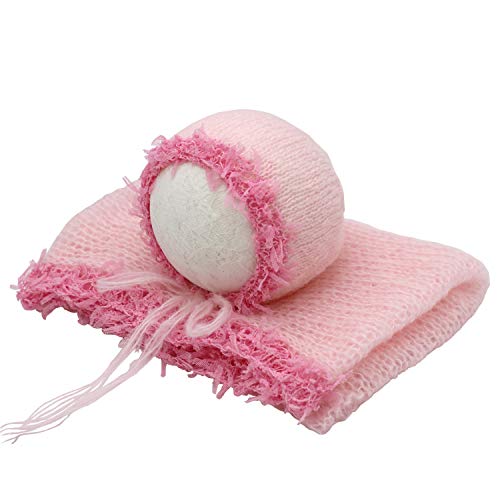 Juliyan ニューボーンフォト ラップ 新生児 ブランケット 帽子 モヘア製 ベビー 着ぐるみ お包み 寝相アート 小道具 小物 ピンク