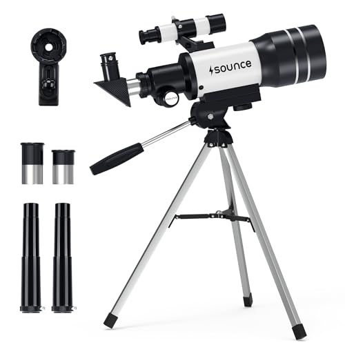 Image of Sounce 70mm Astronomical and Sky Refractor Telescope with 150x Ultra Zoom Fully Coated Glass Optics Alt Az Mount compatible with 70mm Professionals to Explore Moon Planets Star Deep Sky Objects(Black)