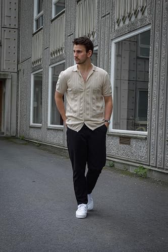 COOFANDY Men's Casual Cotton Pants Regular Fit Elastic Waist Drawstring Twill Pants Straight Leg Chino Pants4