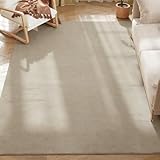 HOMCOM Alfombra Salón 160x230 cm Alfombra Lavable en Lavadora Pelo Largo Suave Estilo Moderno Tapete para Sala de Estar Dormitorio Comedor Blanco Crema