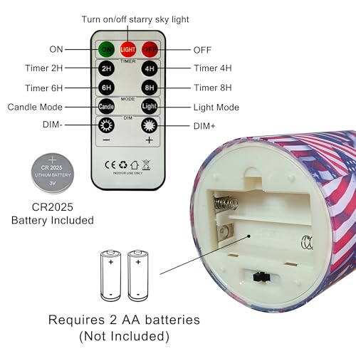 Image of Printed Flameless Candles with String Lights - Set of 3 USA Flag Battery Operated Candle Flickering Floral LED Pillar Candles with Timer Remote for Home Decor Romantic Ambiance,Flag
