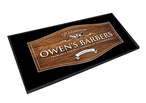Artylicious Personalised Welcome Barbers Shop, Wood Effect Bar Mat Ruer Counter Mat