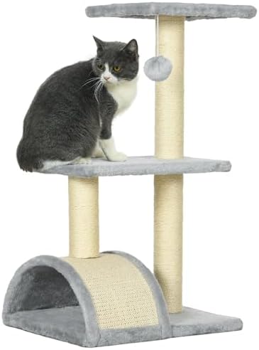 PawHut Mult-level Cat Tree Scratch Post Scratcher Climbing Tower Kitty Activity Center Condo Perch Jumping Platforms Grey 61L x 41W x 81H cm main image 1