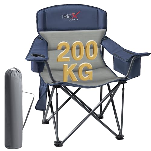 Oversized Camping Chair for Adults 200KG with Cup Holder and Cooler Bag, Heavy Duty Extra Wide Folding Camping Chairs for Outdoor Picnic Fishing, Blue Blue 1 PC