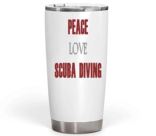 Peaceful Scuba Dive Gift for Divers on Valentine's Day - Underwater Sports Fans Love, Peace Quote on 20 Oz White Stainless Steel Fat Tumbler