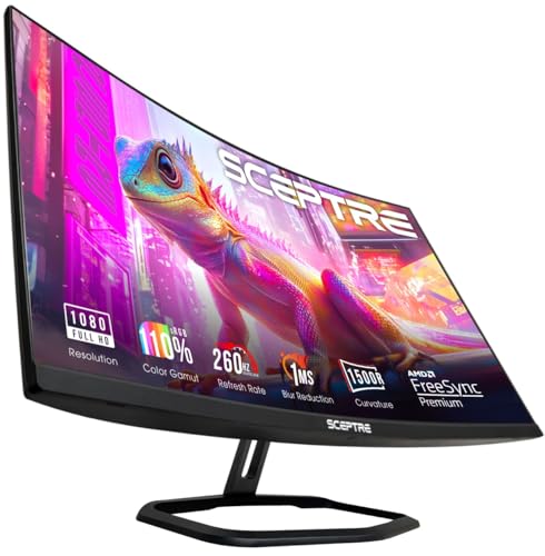 Sceptre Prime Curved 32 inch Gaming Monitor 1080p DisplayPort up to 260Hz 1500R FreeSync Premium 1ms Build-in Speakers Machine Black 2026 (C325B-FW260D Series)