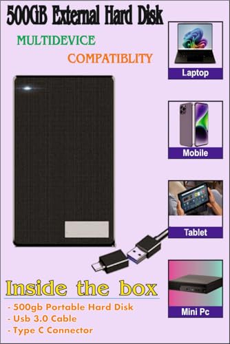 500GB Portable External 2-in-1 Type C & USB 3.0 High Speed Ultra Slim Hard Drive - Compatible with Laptop, PC, MAC, PS4, Xbox, iPad, Tablet, Mobile... - Image 2
