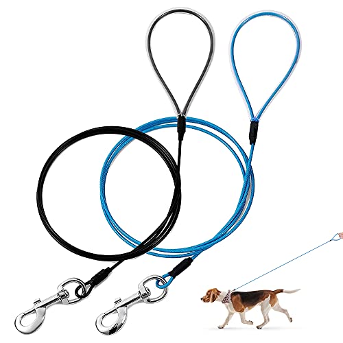 Mi Metty Chew Proof Dog Leash,6FT Metal Cable Lead,Heavy Duty Leash Made of Coated Wire Rope,Chew Resistant,Great for Large Dogs and Teething Puppies (Black+Blue, 6ft)