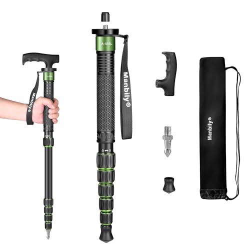 Monopode pour Appareil Photo Manbily Monopodes de 40cm-168cm avec Poignée de Canne Monopode de Voyage Compact Portable Léger en Aluminium, 6 Sections 7kg pour Caméscope Vidéo DSLR Caméra (Vert)