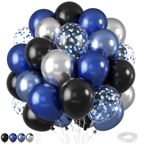 Image of Blue and Black Balloons 50PCS 12 Inch Royal Blue Black Silver Balloons