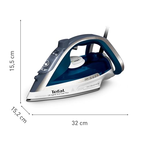 Tefal Ultraglide+, Powerful Steam Iron, 230 g/min Steam Boost, 50 g/min Continuous steam, 2800W, Non-Stick Durilium Soleplate, Auto Off, Anti-drip, Anti-Scale, Blue & Silver, FV5879G2