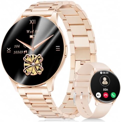 FitVigor Smartwatch Damen(2 Armbändern),Premium-Metallarmband/Ultra-Dünne/1.43" HD AMOLED Display/120+ Sportmodi, Fitnessuhr mit Schlaftracking,Telefonfunktion,Uhr für iOS Android,