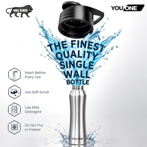 Image of YOUONE Stainless Steel 1000 ML Water Bottle /Thunder for fridge /School /Outdoor /Gym /Home /office /Boys /Girls /Kids, Leak Proof And BPA Free (Silver)