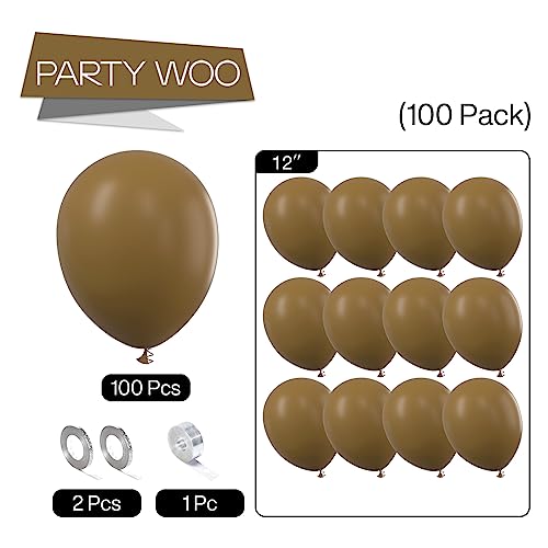 Image of PartyWoo Brown Balloons 100pcs 12 Inch Boho Neutral Coffee Tan Fall Latex Helium Balloons for Wedding Baby Shower Gender Reveal Graduation Safari Woodland Birthday Fall Party Decorations Brown-F09