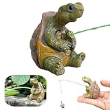 Cbhoktyue 1 Pcs Turtle Fishing Statue Creative Resin Turtle Statue Pond Decor for Outdoor Garden
