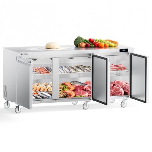 Image of Coolski Commercial Worktop Undercounter Refrigerator, 72 inch W 3 Door Commercial Under Counter Fridge, 20.9 Cu.ft. Stainless Steel Fan Cooling Refrigerator for Restaurant, Bar, Shop, Kitchen Use