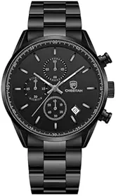 Relógio Masculino "All Black" Minimalista de Aço Inoxidável Elegância Fosca com Cronógrafo e Pulseira Preta – Estilo Executivo + Caixa Premium