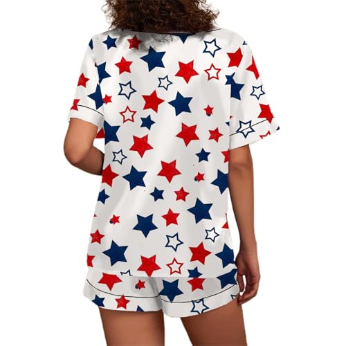 Image of Women Hearts Pajama Sets Satin Short-Sleeve Top and Shorts Set 2 Piece Loungewear Sleepwear