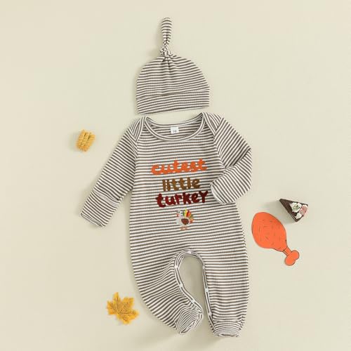 Thanksgiving Baby Boy Outfit My First Thanksgiving Little Turkey Romper Onesie Newborn Clothes with Hat2