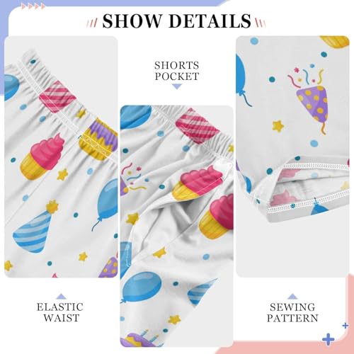 ZZXXB Birthday Cake Balloon Print Boys Long Pants Soft Trousers Elastic Waist Kids Lounge Bottoms with Pockets S-XL4