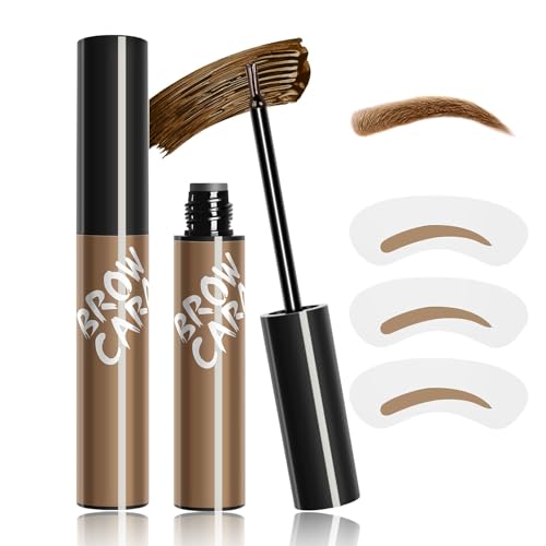 Tattoo Peel Off Eyebrow Gel Tint - Brow Gel With Eyebrow Stencils, Last up 3 Days Waterproof Transfer-proof Eye Brow Tinting Kit For Fuller & Defined Looking Brows (Medium Brown)