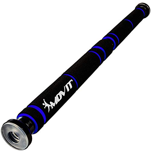 Movit Türreck Klimmzugstange zum Eindrehen, stufenlos anpassbar (62,5 - 100 cm), bis 350 kg belastbar, transparente Seitengummis, XXL Softgrip, Schwarz/Blau Cover
