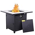 WAROOM Outdoor Propane Fire Pit for Outside, 30 Inch 50,000 BTU Steel Square Gas Firepit Table with Fire Glass and Furniture Cover, for Parties and Gatherings on Patio Garden Backyard Porch