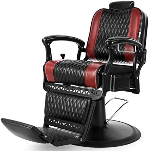 Artist hand Retro Barber Chair Classic Heavy Duty Barber Chairs Vintage Salon Chair Hydraulic Recline Beauty Spa Styling Equipment Wide Seat with Puckered Button (Black + Red)